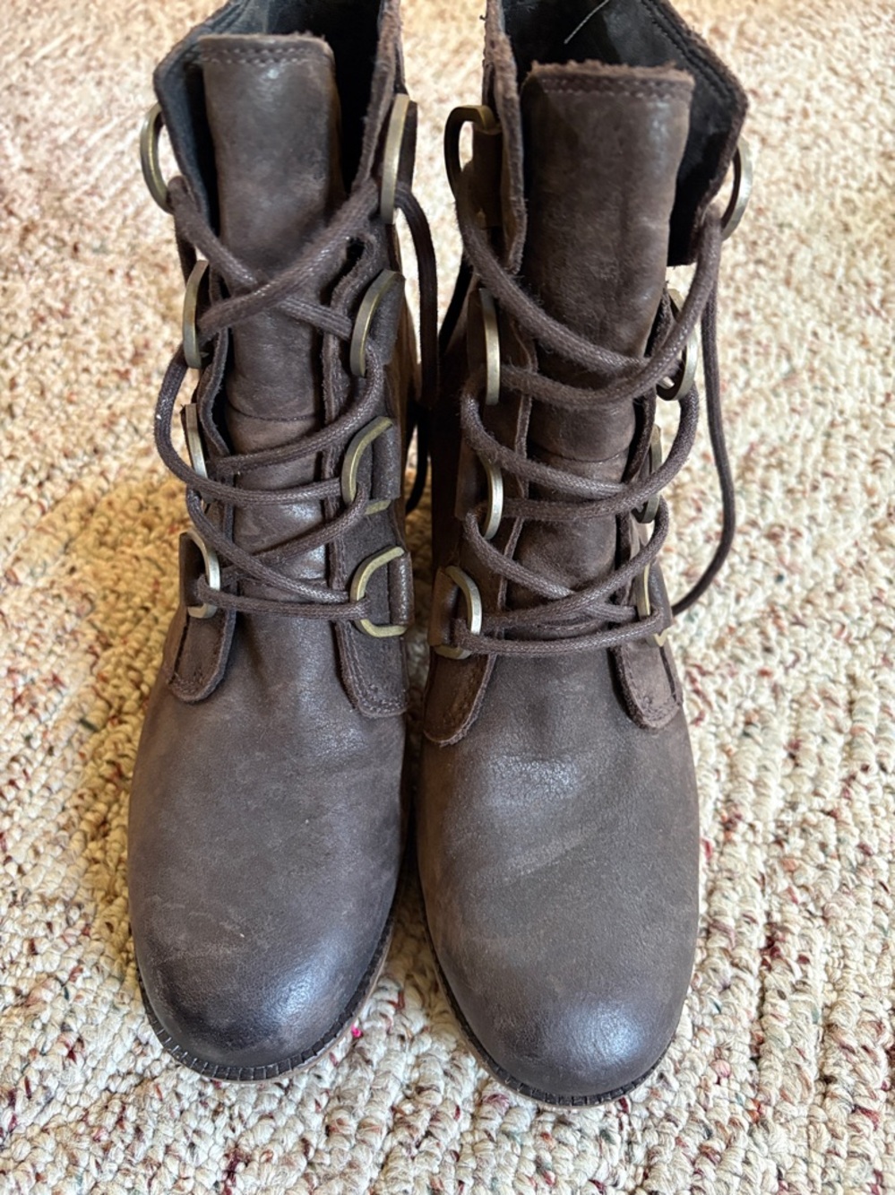 Sorel Brown Lace-Up Ankle Boots with Stacked Heel - Picture 3 of 5